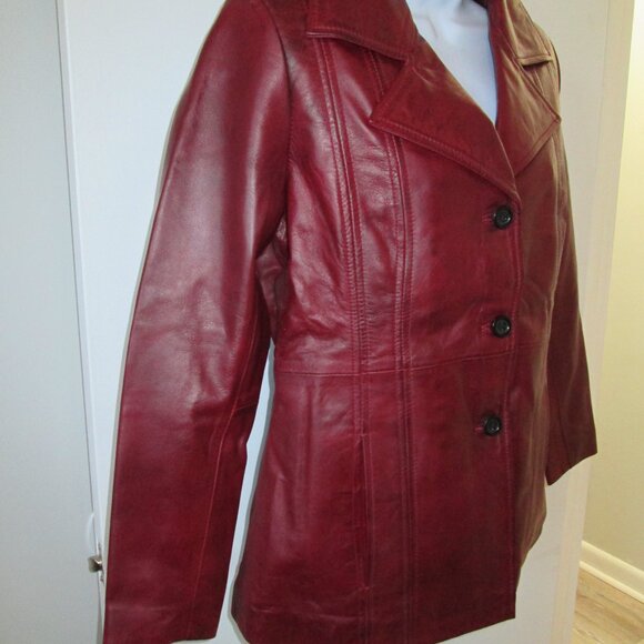 Womens Three Button Burgundy NEW Leather Blazer Sz M - Picture 6 of 10